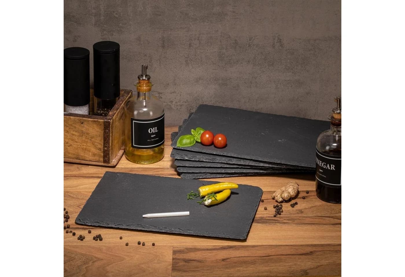 Moritz & Moritz Servierplatte Schiefer 6er Set 20x30 cm mit Kreidestift - Bild 3