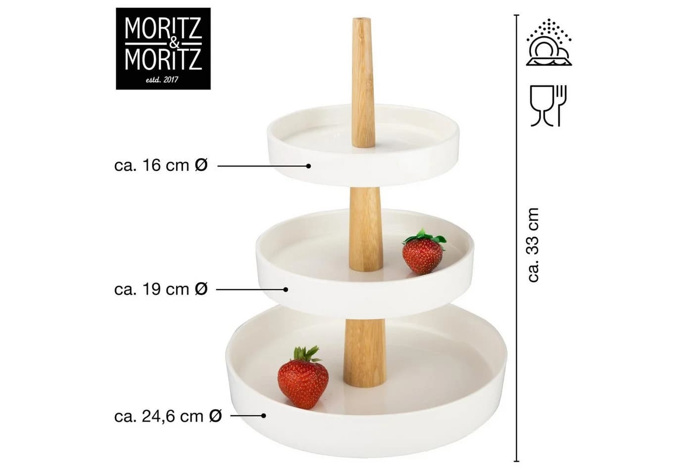 Moritz & Moritz Etagere rund weiß mit Bambus & Edelstahl