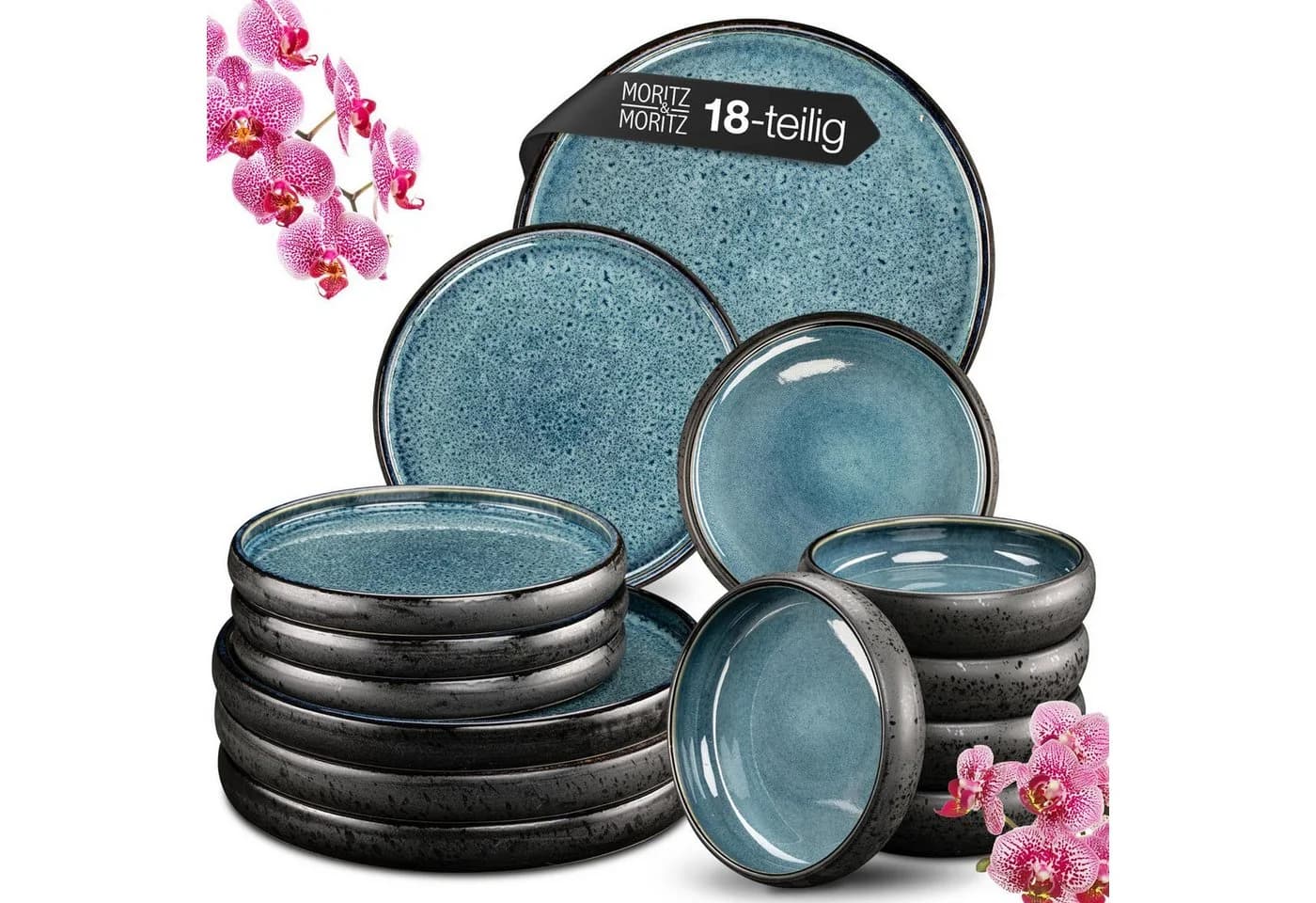 Moritz & Moritz Tafelservice SOLID 18-tlg. Blau/Schwarz Steinzeug - Bild 2