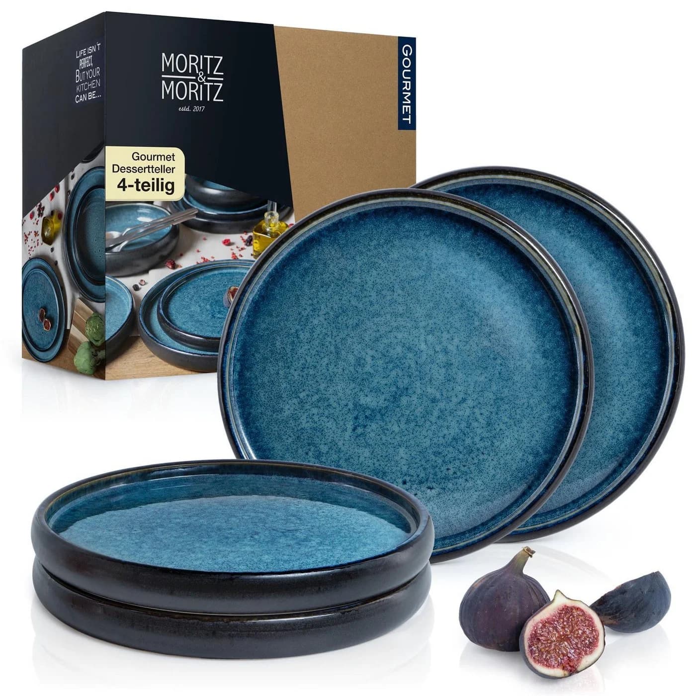 Moritz & Moritz Dessertteller Set 4-tlg. Blau/Mattschwarz Steinzeug - Bild 2