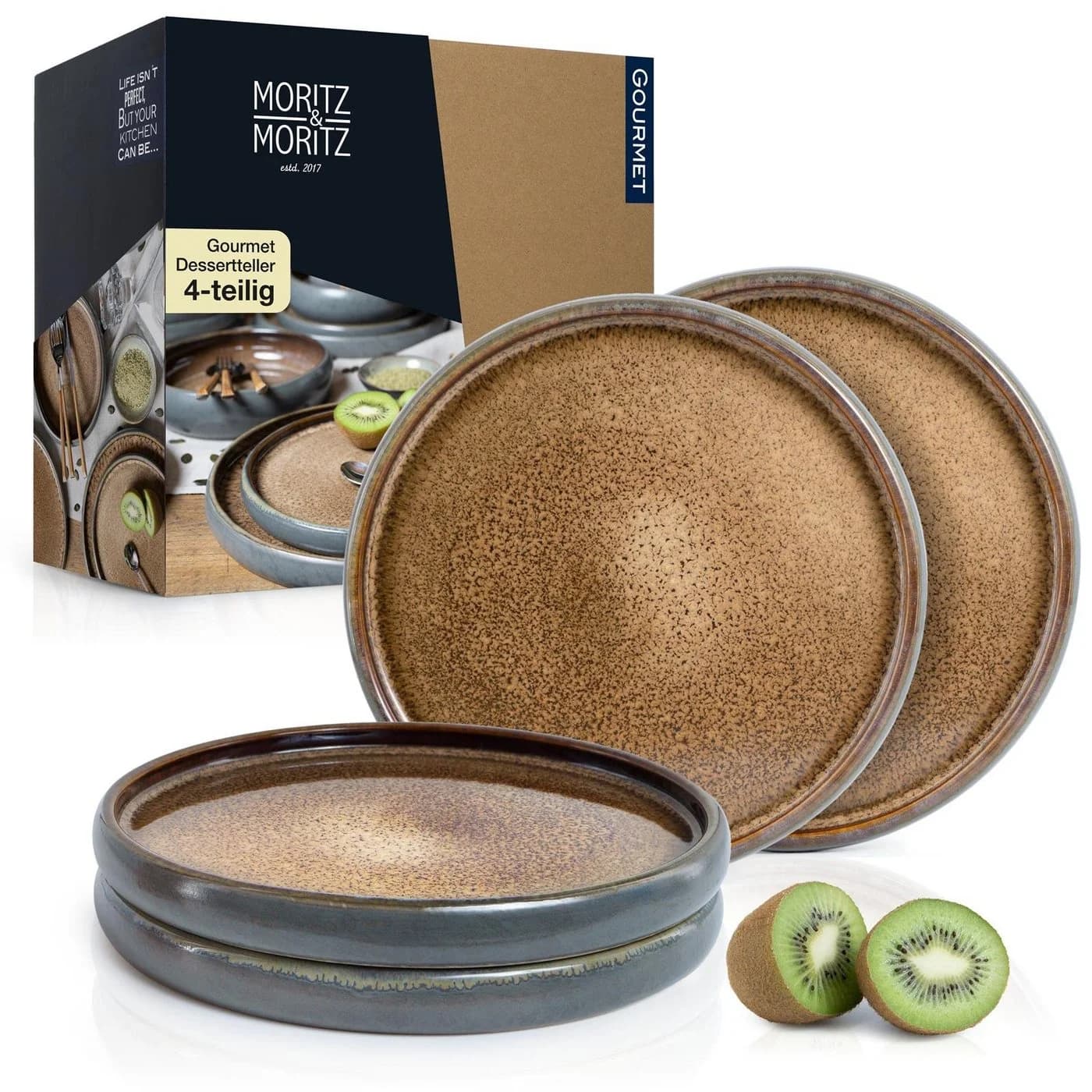 Moritz & Moritz Dessertteller Set 4-tlg. Beige/Grau Steinzeug - Bild 2