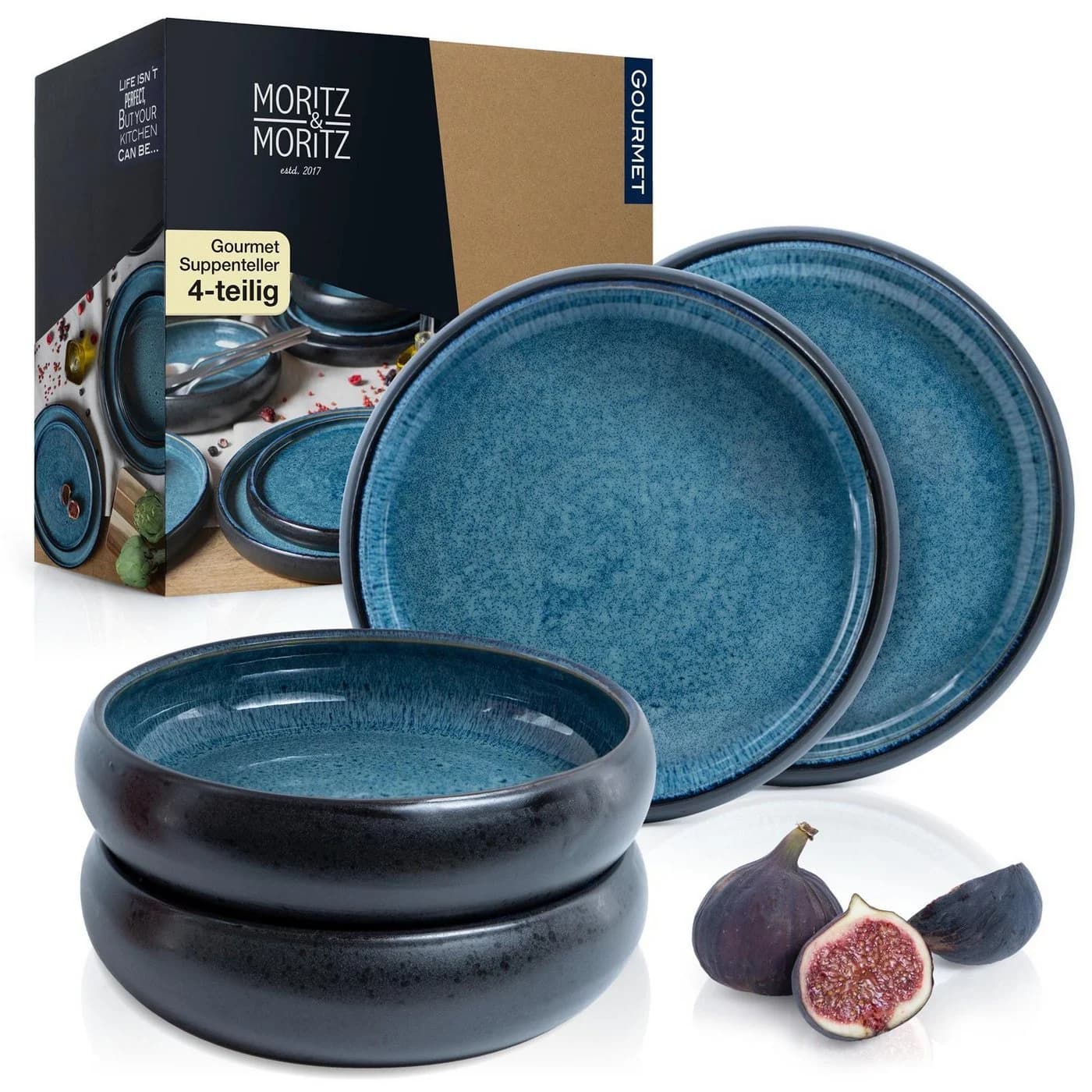 Moritz & Moritz Suppenteller 4x Blau/Mattschwarz Steinzeug - Bild 2