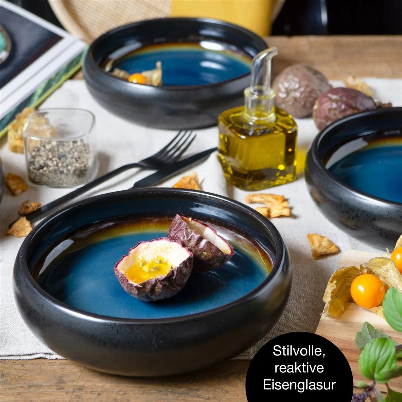 Moritz & Moritz Suppenteller Set 4-tlg. Blau/Braun Steinzeug - Bild 5