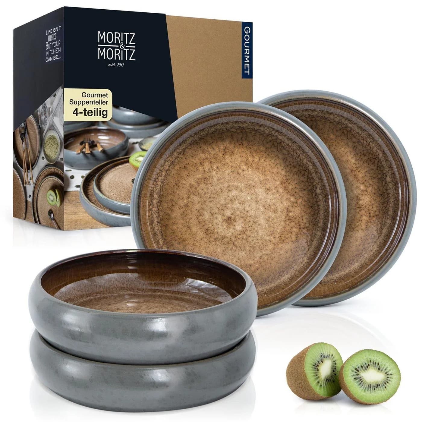 Moritz & Moritz Suppenteller 4er Set Beige Grau Steinzeug - Bild 2