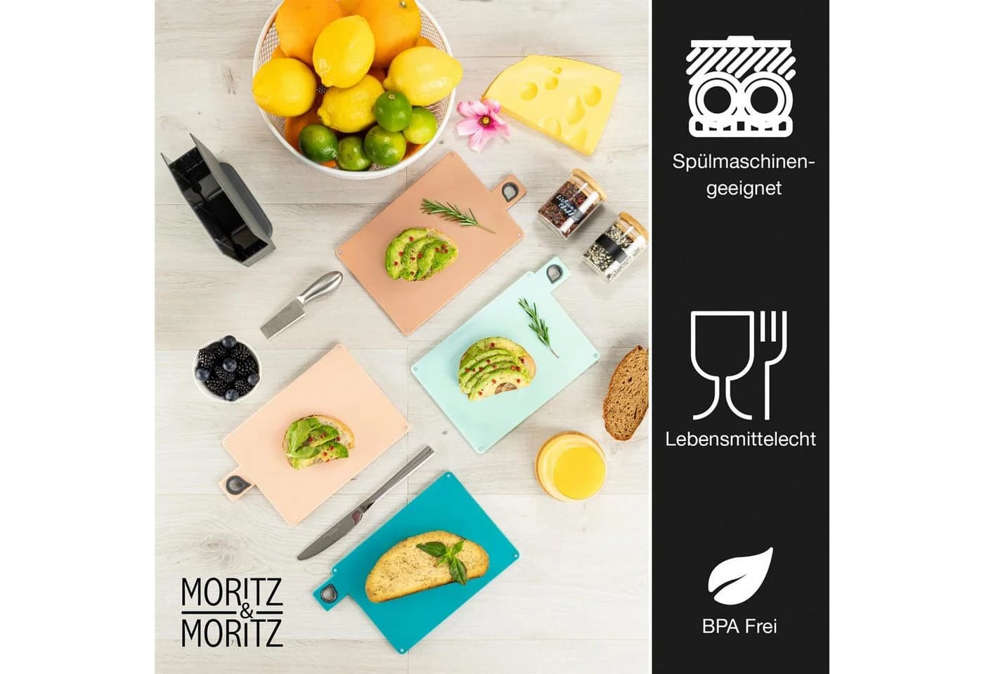 Moritz & Moritz Schneidebrett-Set 4-tlg. Bunt Kunststoff mit Ständer - Bild 3