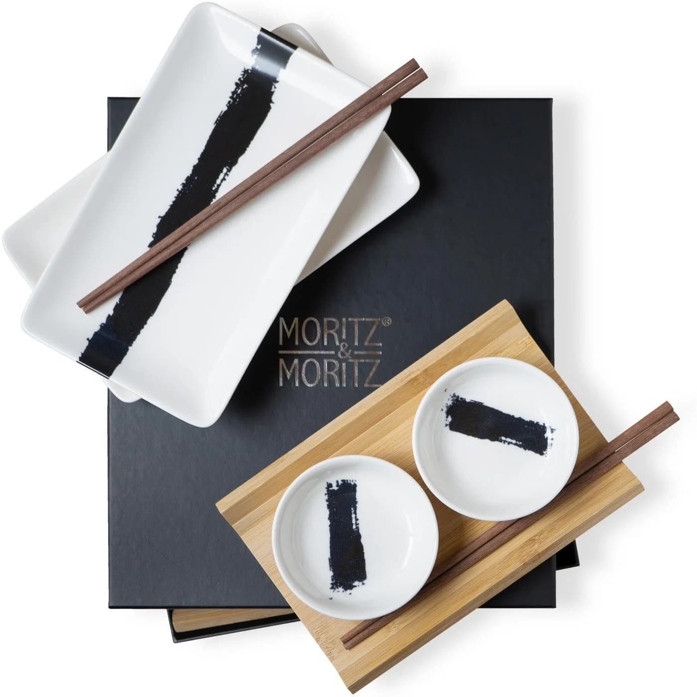 Moritz & Moritz Sushi Set 8-tlg. Schwarz/Weiß Porzellan Bambus - Bild 2