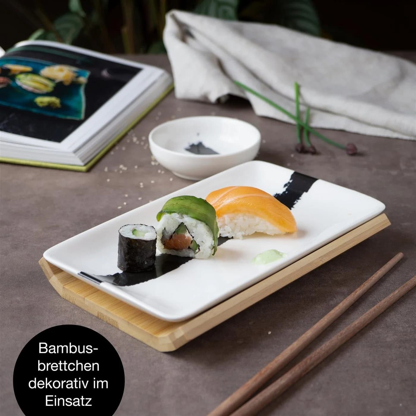Moritz & Moritz Sushi Set 8-tlg. Schwarz/Weiß Porzellan Bambus - Bild 5