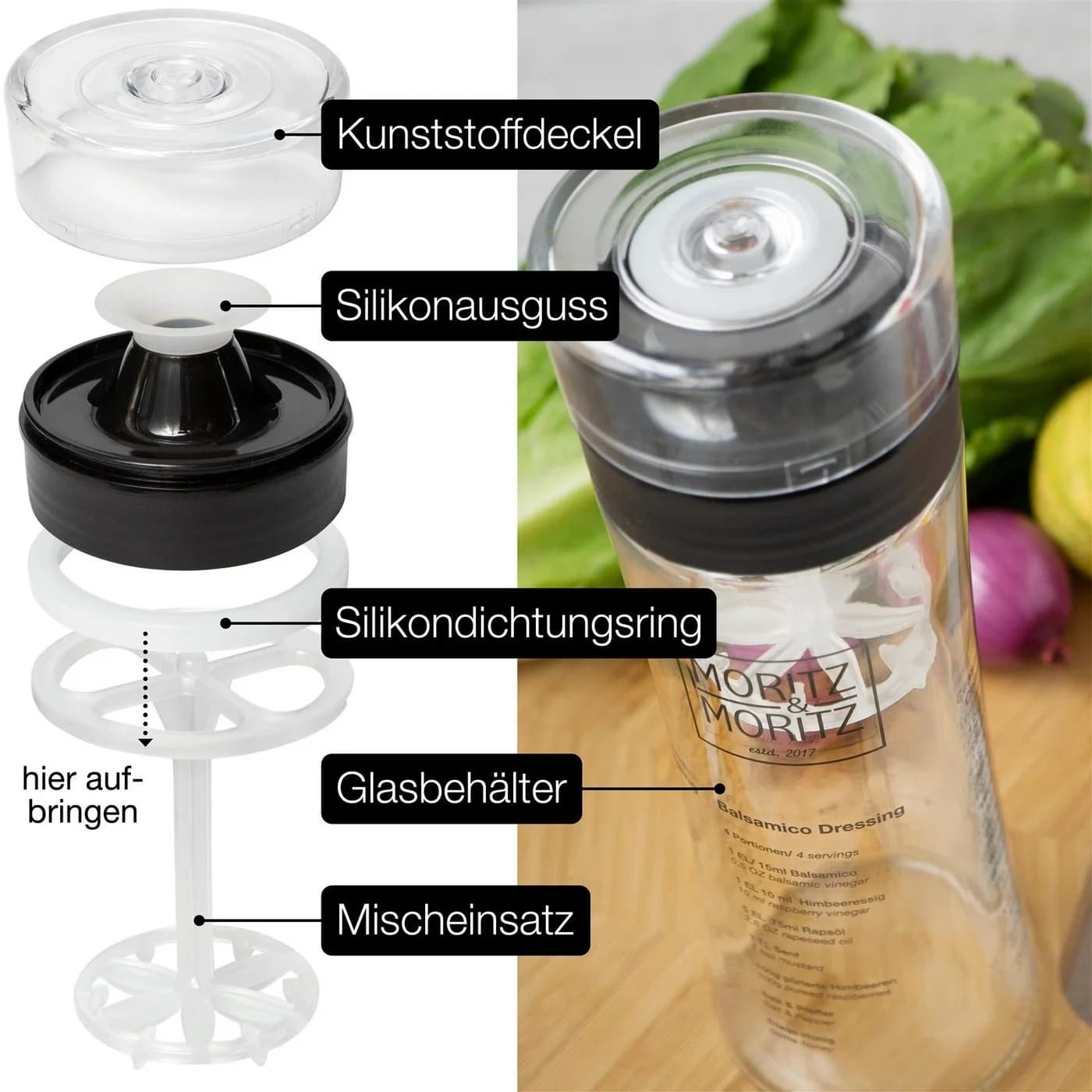 Moritz & Moritz Dressingshaker Glas 500 ml mit Skala - Bild 5