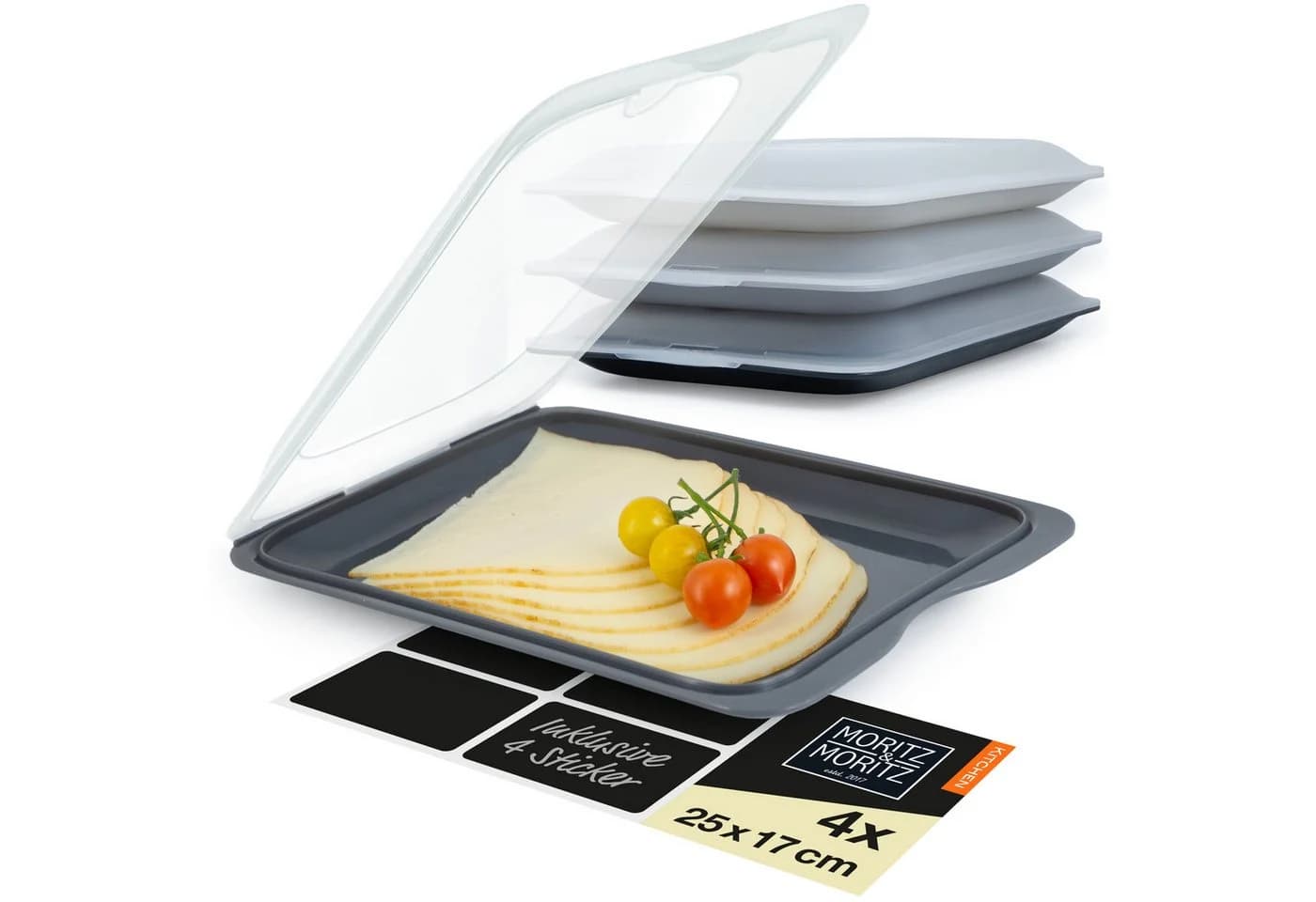 Moritz & Moritz Frischhaltedosen 4er Set Stapelbar Grau Kunststoff - Bild 2