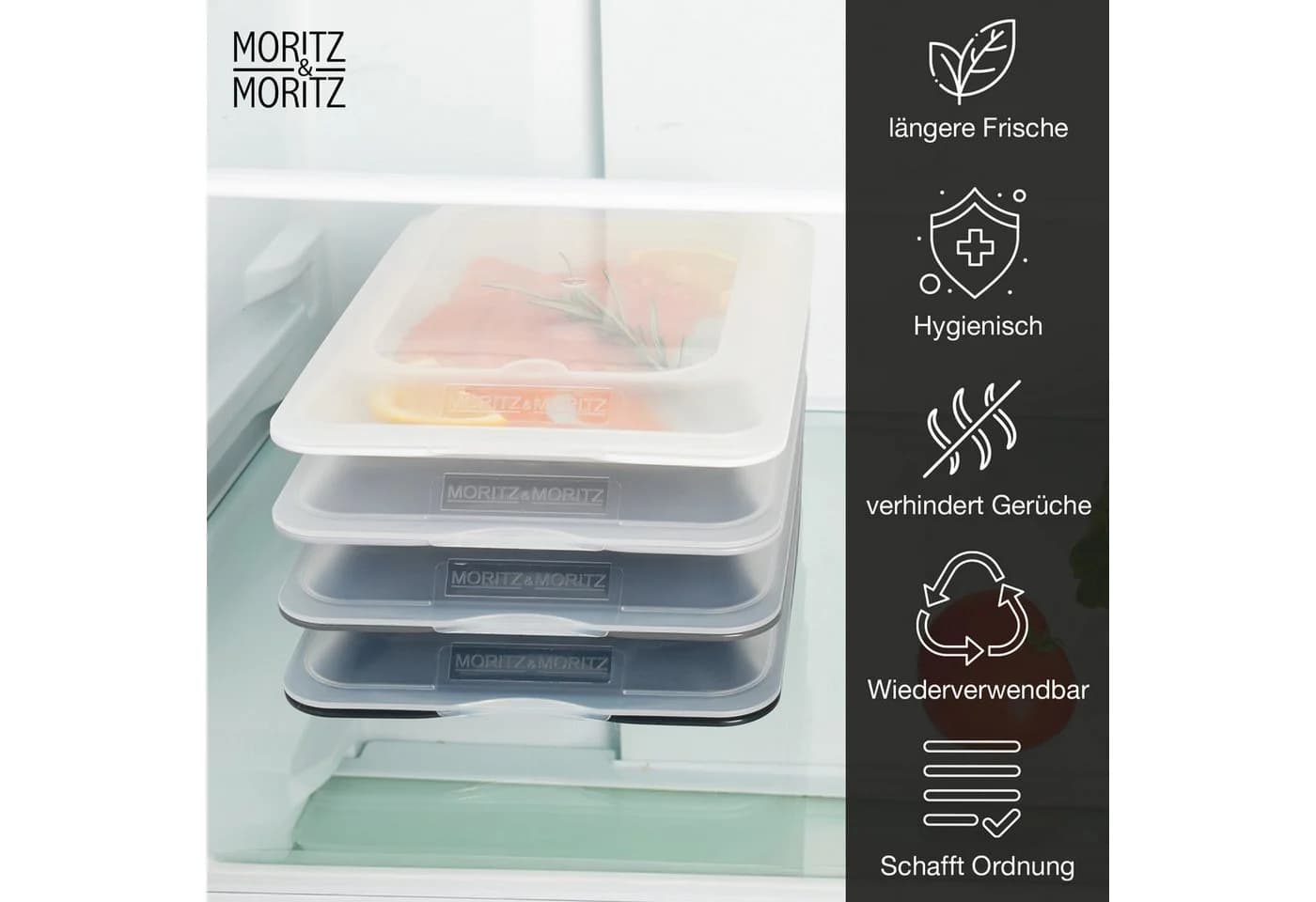 Moritz & Moritz Frischhaltedosen 4er Set Stapelbar Grau Kunststoff - Bild 3