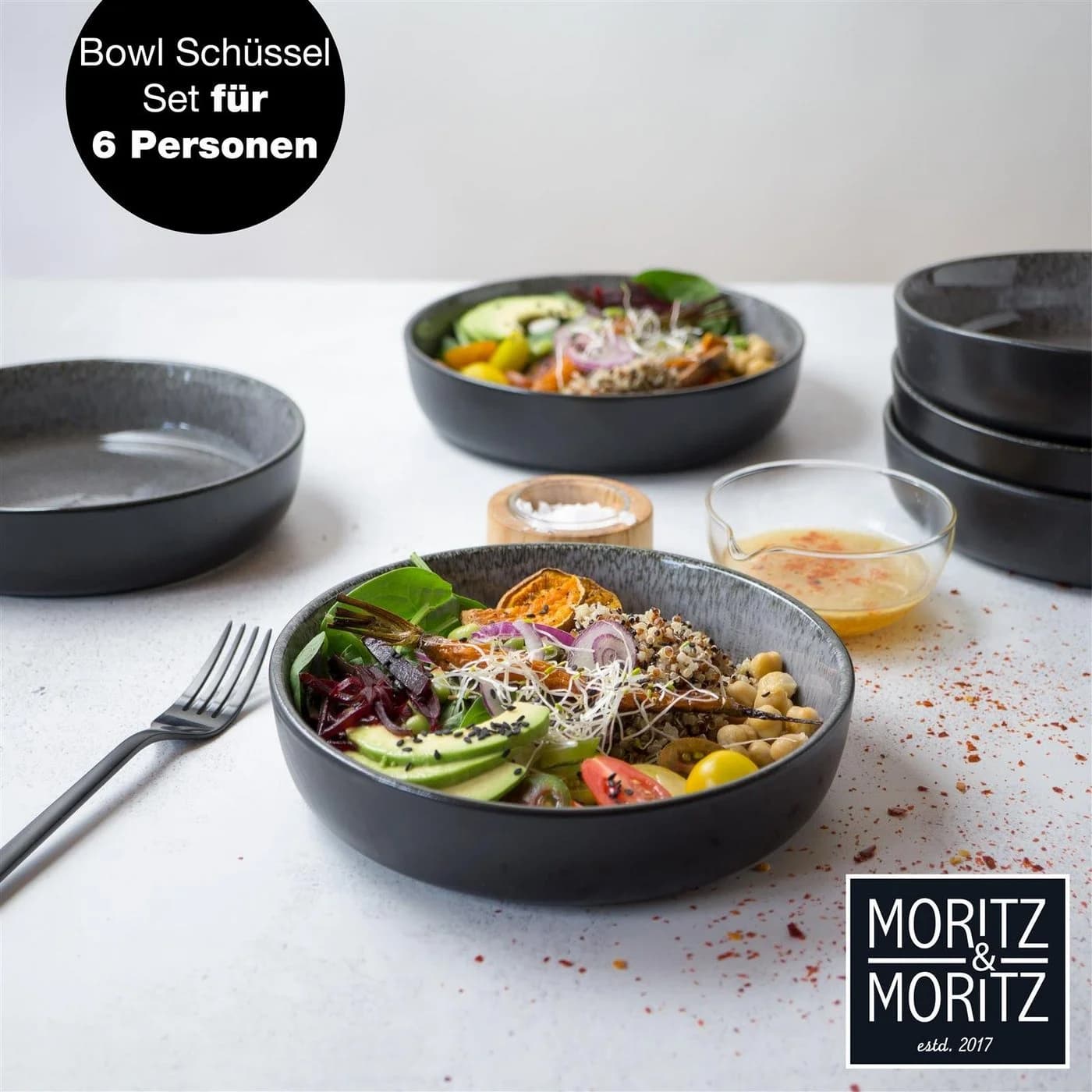 Moritz & Moritz 6x Suppenschüssel Anthrazit Porzellan Bowl Set
