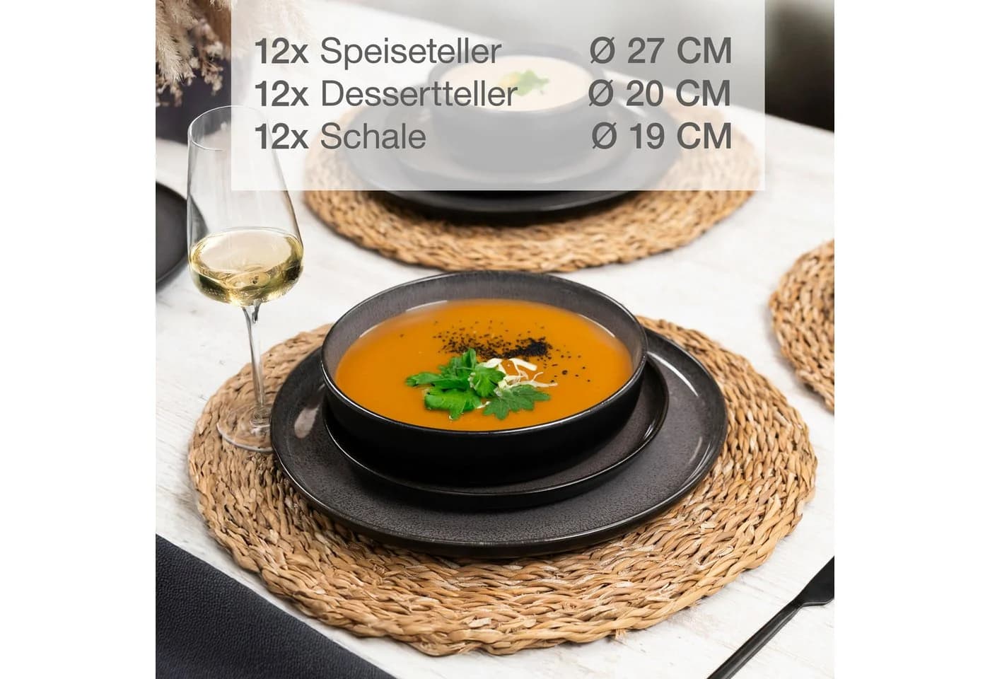Moritz & Moritz Geschirr-Set VIDA 36-tlg. Anthrazit Porzellan