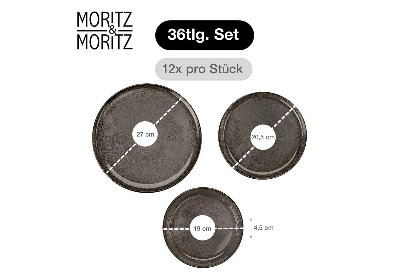 Moritz & Moritz Geschirr-Set VIDA 36-tlg. Anthrazit Porzellan - Bild 3