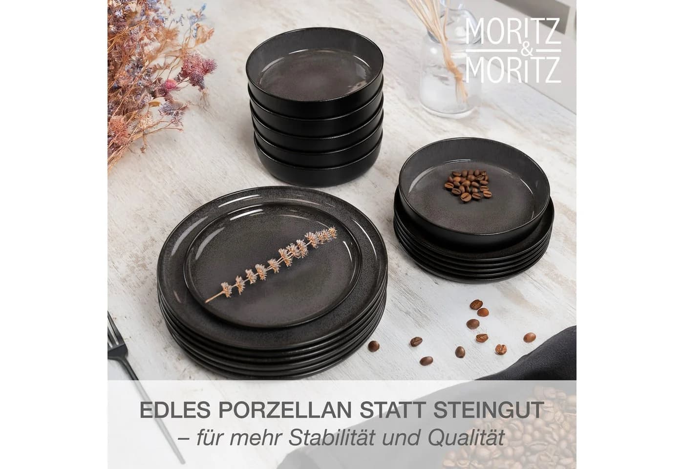 Moritz & Moritz Geschirr-Set VIDA 36-tlg. Anthrazit Porzellan - Bild 4