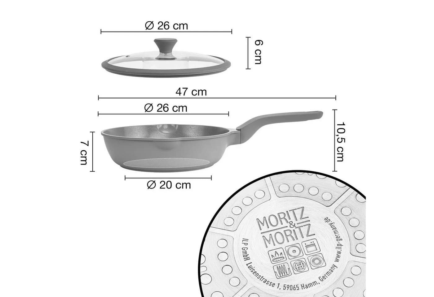 Moritz & Moritz Bratpfanne 26 cm mit Deckel Grau Aluminium Antihaft