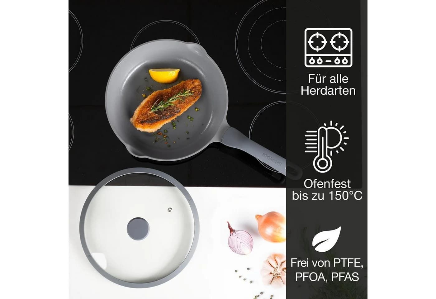 Moritz & Moritz Bratpfanne 26 cm mit Deckel Grau Aluminium Antihaft - Bild 3