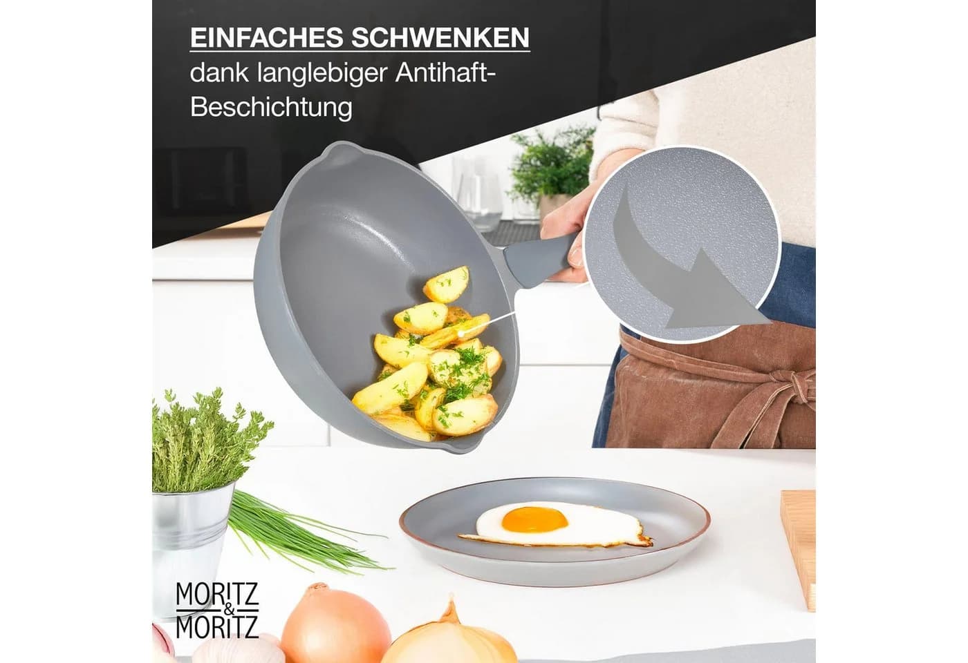 Moritz & Moritz Bratpfanne 26 cm mit Deckel Grau Aluminium Antihaft - Bild 4