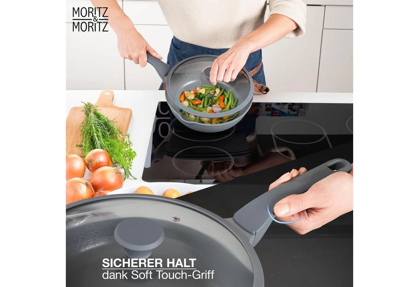 Moritz & Moritz Bratpfanne 26 cm mit Deckel Grau Aluminium Antihaft - Bild 5
