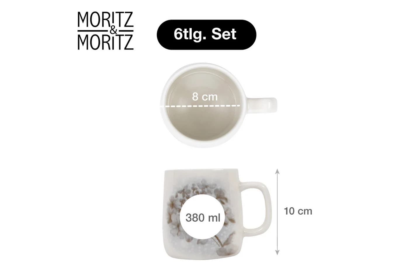Moritz & Moritz Tasse BLOSSOM Kaffeebecher 6-tlg. Grau Floral