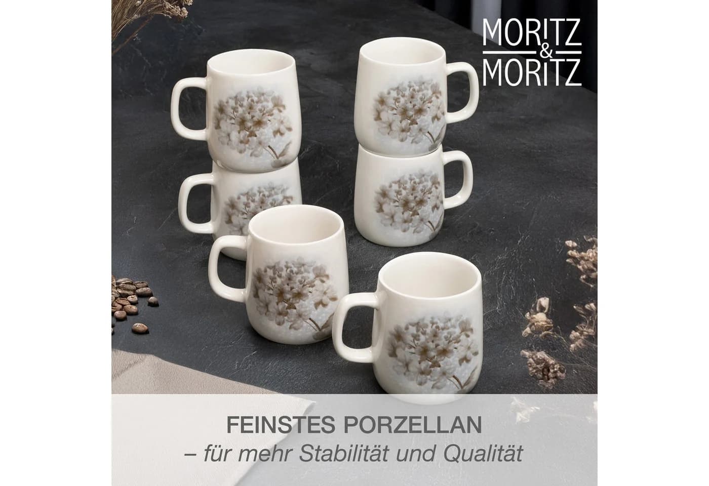 Moritz & Moritz Tasse BLOSSOM Kaffeebecher 6-tlg. Grau Floral - Bild 3