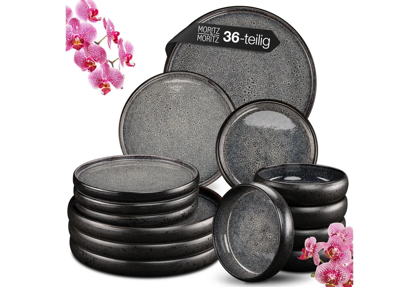 Moritz & Moritz Tafelservice SOLID Geschirr Set Anthrazit 36-tlg - Bild 2