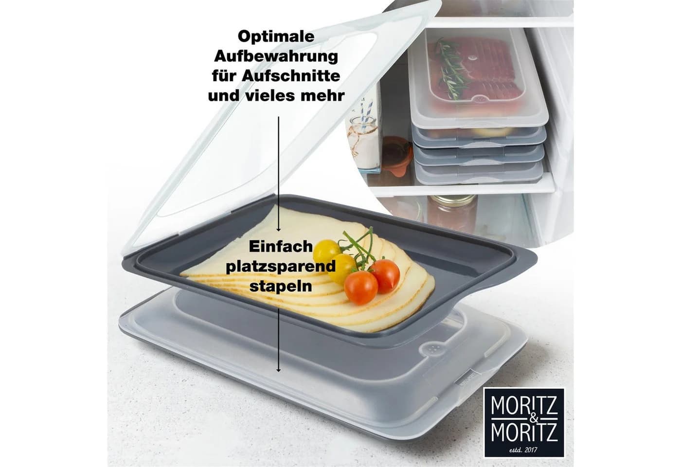 Moritz & Moritz Frischhaltedose 8er Set Grau Stapelbar - Bild 4