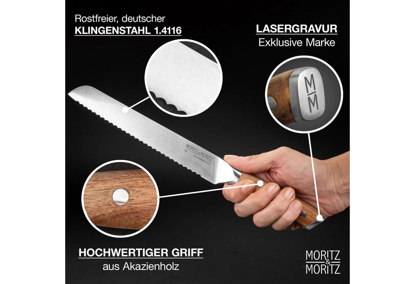 Moritz & Moritz Brotmesser 20cm Klinge Akazienholz