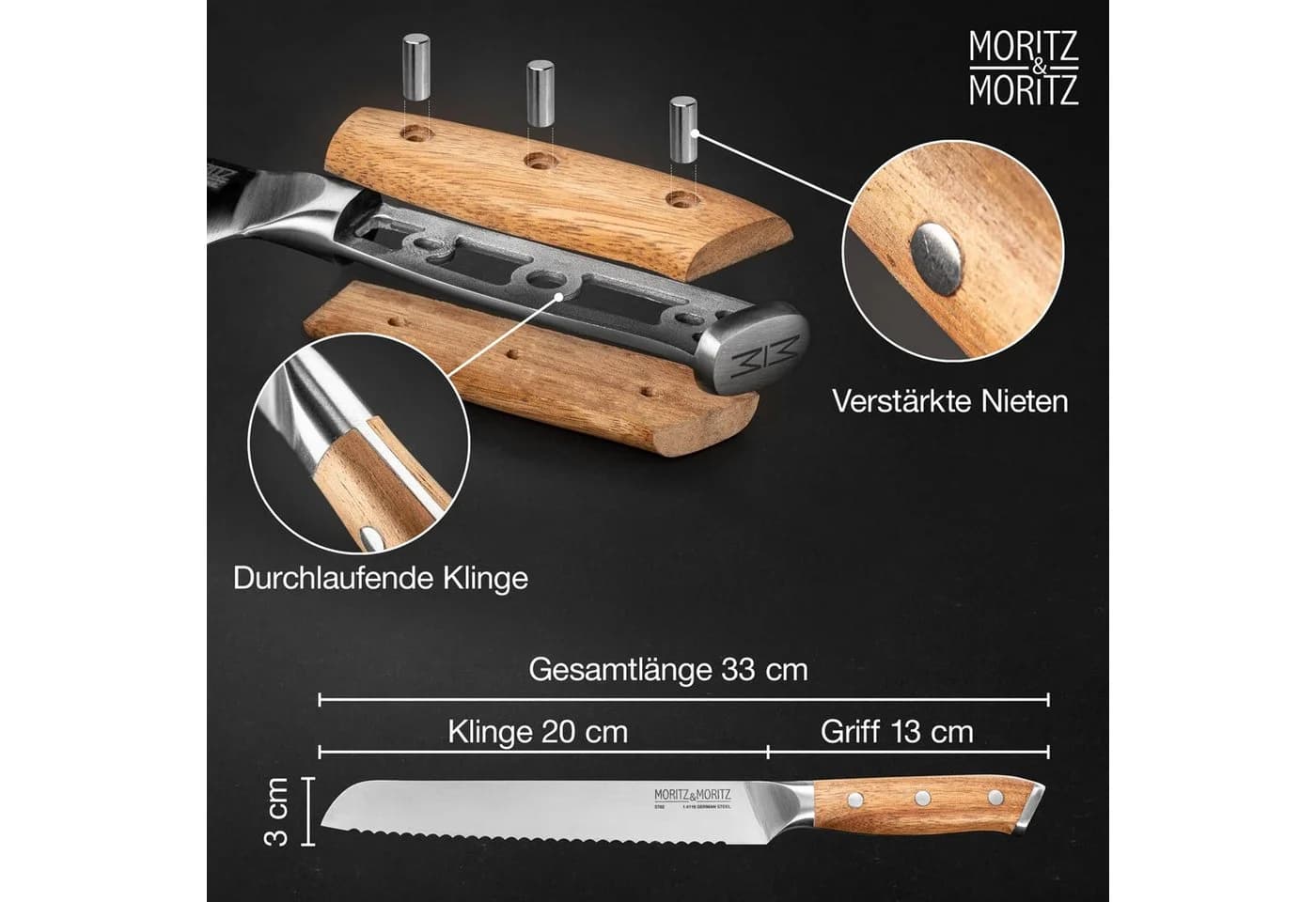 Moritz & Moritz Brotmesser 20cm Klinge Akazienholz - Bild 3