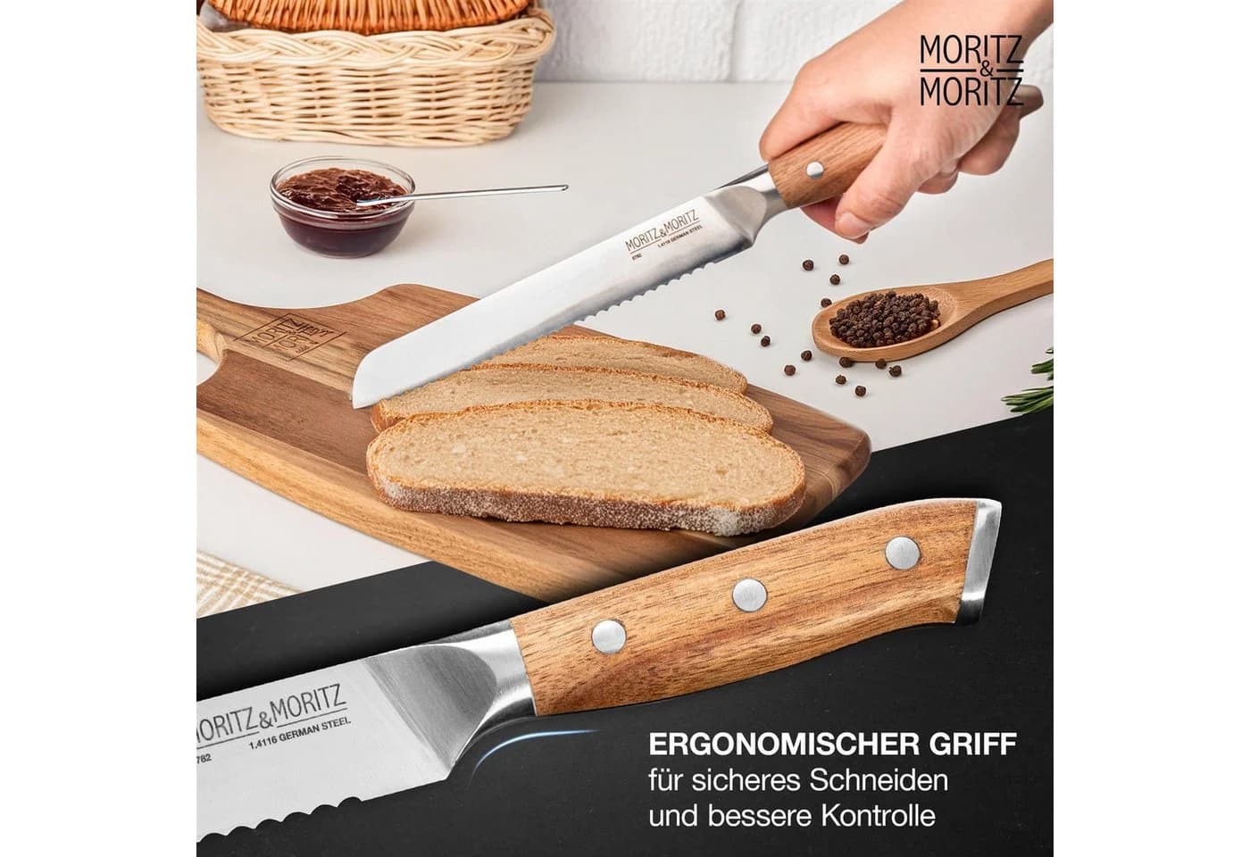 Moritz & Moritz Brotmesser 20cm Klinge Akazienholz - Bild 5