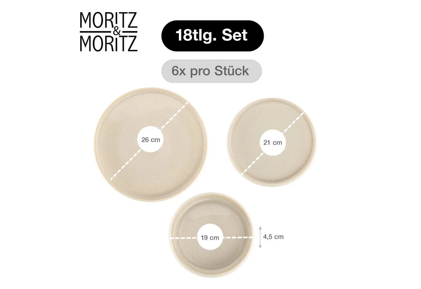 Moritz & Moritz Tafelservice SOLID UNI Geschirrset Creme 18-tlg. Beige Steinzeug