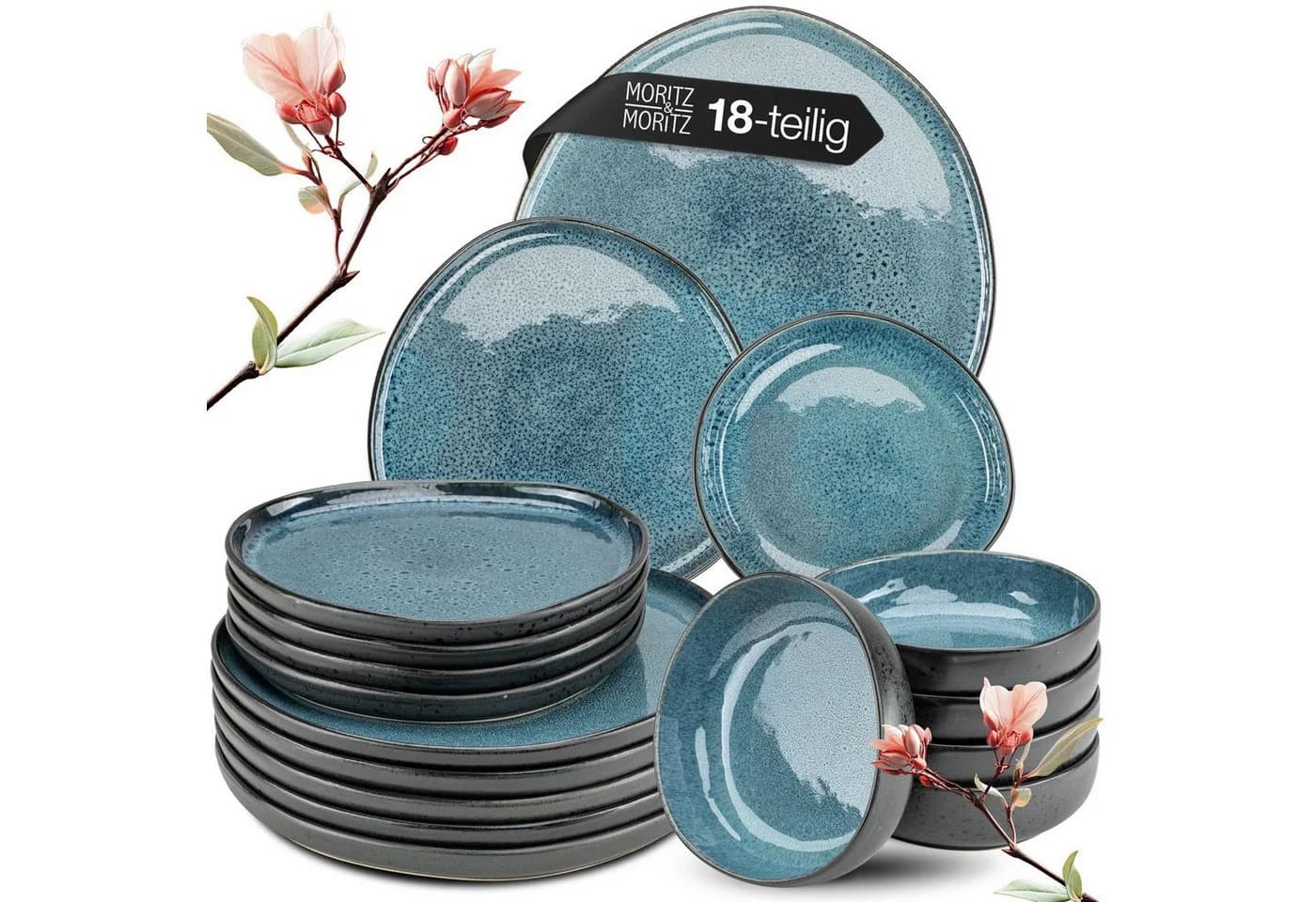 Moritz & Moritz Tafelservice ORGANIC blau Geschirrset 18-tlg Steinzeug - Bild 2