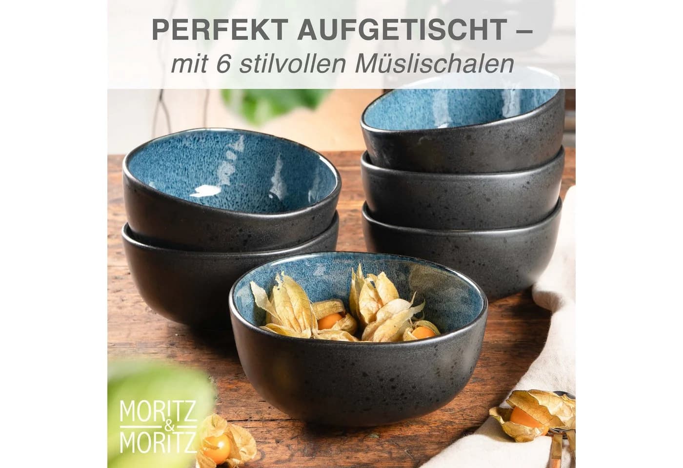 Moritz & Moritz Müslischale Set 6-tlg. ORGANIC reaktiv blau Steinzeug