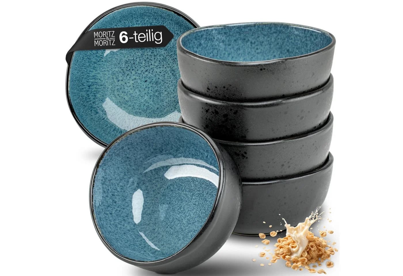 Moritz & Moritz Müslischale Set 6-tlg. ORGANIC reaktiv blau Steinzeug - Bild 2