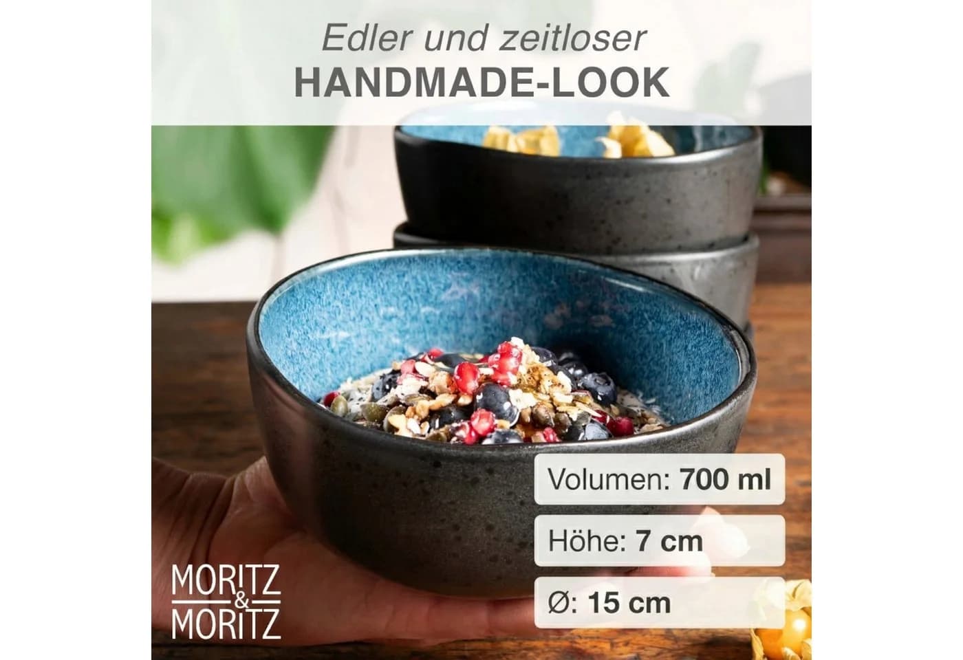 Moritz & Moritz Müslischale Set 6-tlg. ORGANIC reaktiv blau Steinzeug - Bild 3