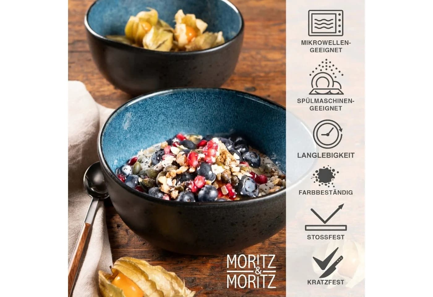 Moritz & Moritz Müslischale Set 6-tlg. ORGANIC reaktiv blau Steinzeug - Bild 4