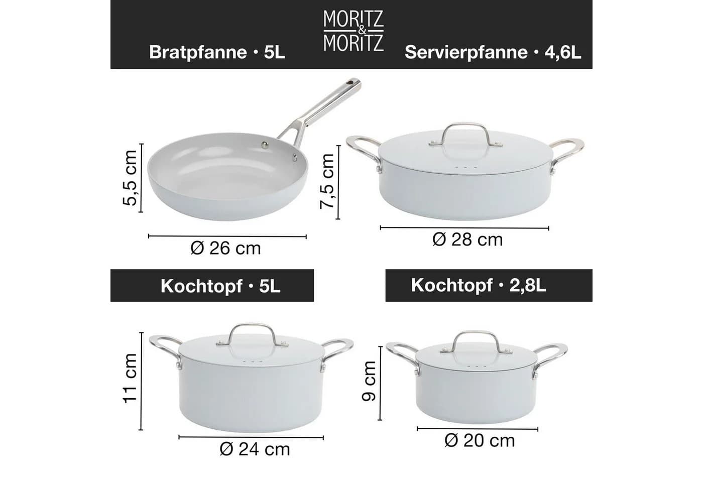 Moritz & Moritz Topf-Set 7-tlg. Grau Aluminium