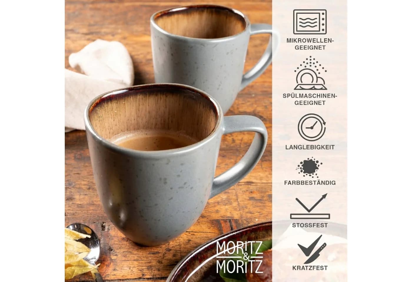 Moritz & Moritz Tassen Set 6-tlg. Organic Steinzeug Beige Schwarz - Bild 4
