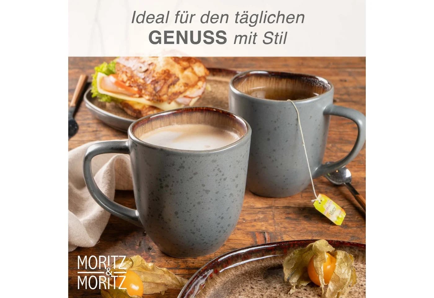 Moritz & Moritz Tassen Set 6-tlg. Organic Steinzeug Beige Schwarz - Bild 5