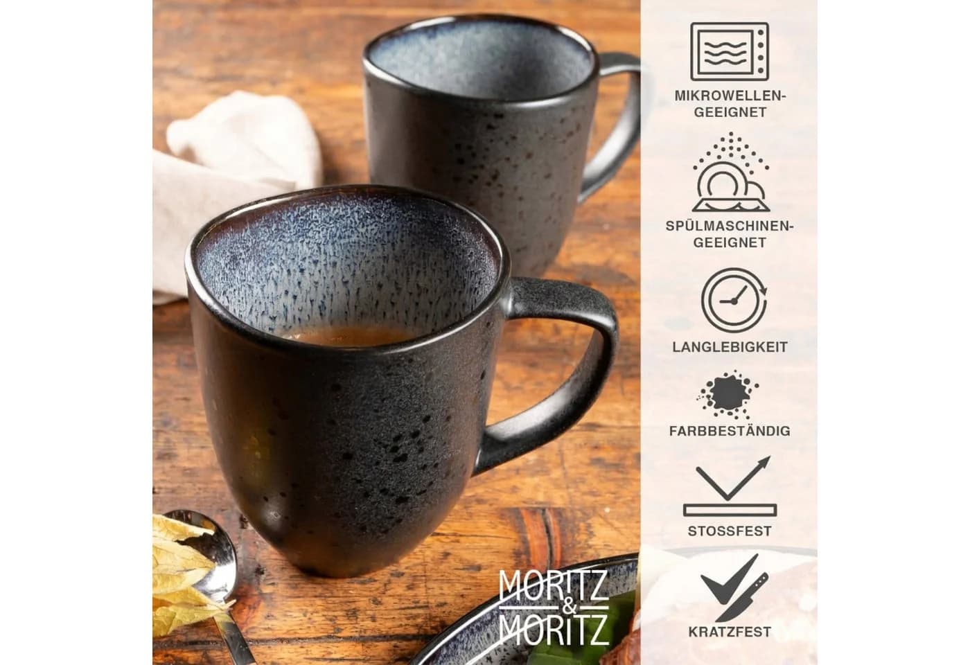 Moritz & Moritz Tassen Set 6-tlg. Organic Grau Schwarz Steinzeug - Bild 4