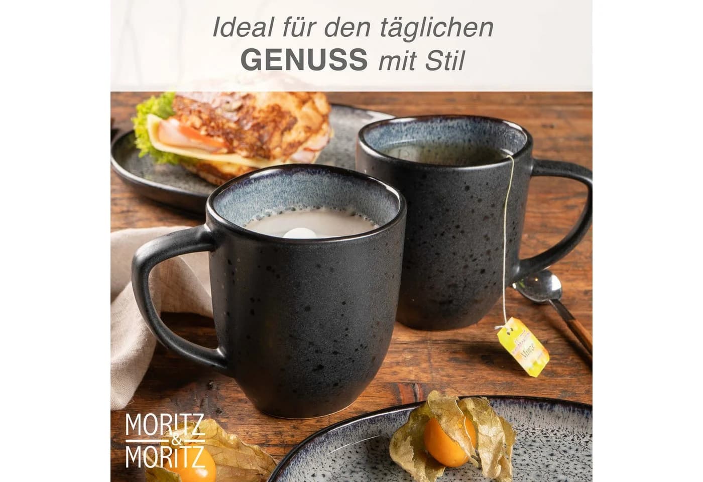 Moritz & Moritz Tassen Set 6-tlg. Organic Grau Schwarz Steinzeug - Bild 5