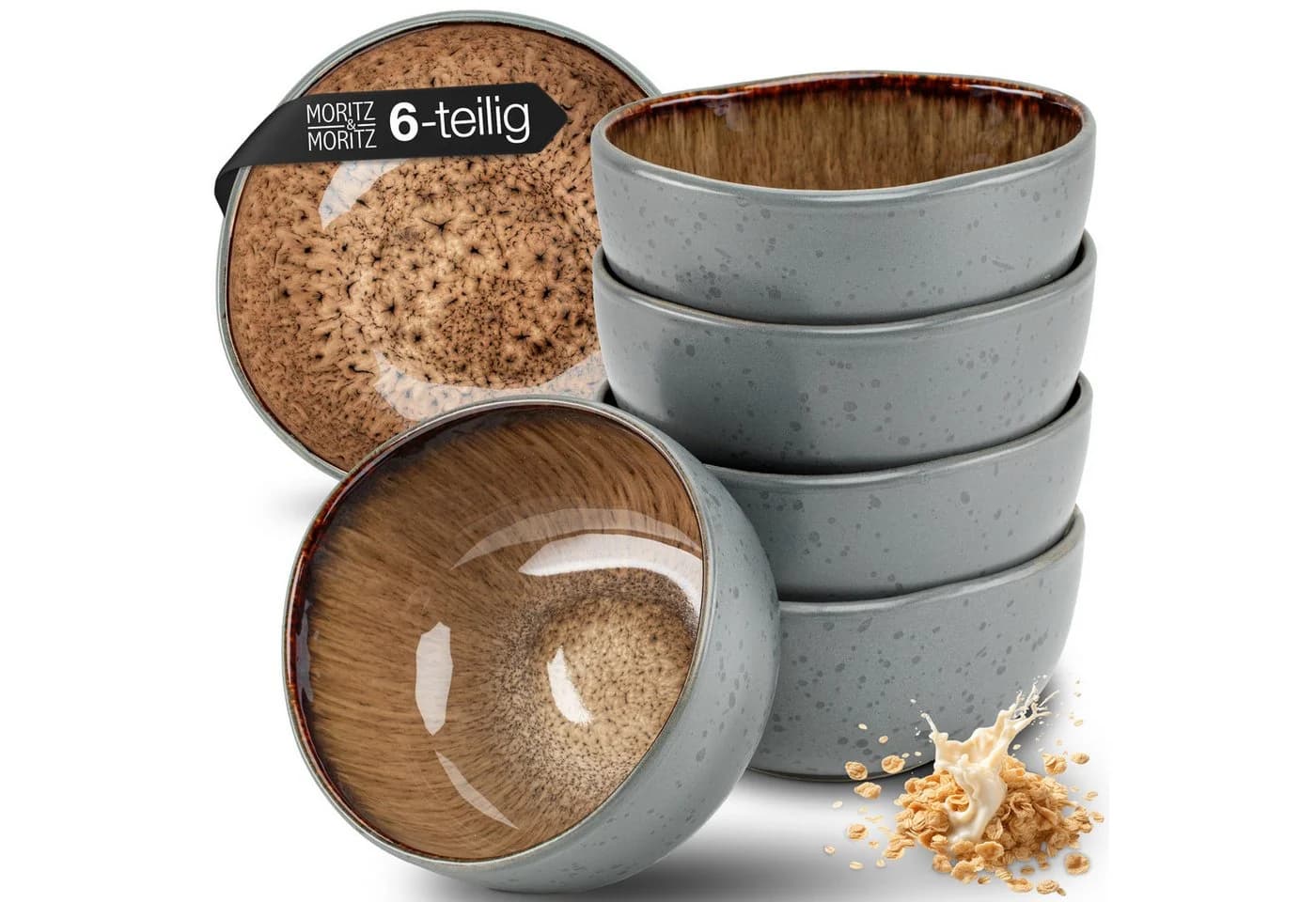 Moritz & Moritz Müsli Schalen Set 6-tlg. Steinzeug Beige/Grau - Bild 2