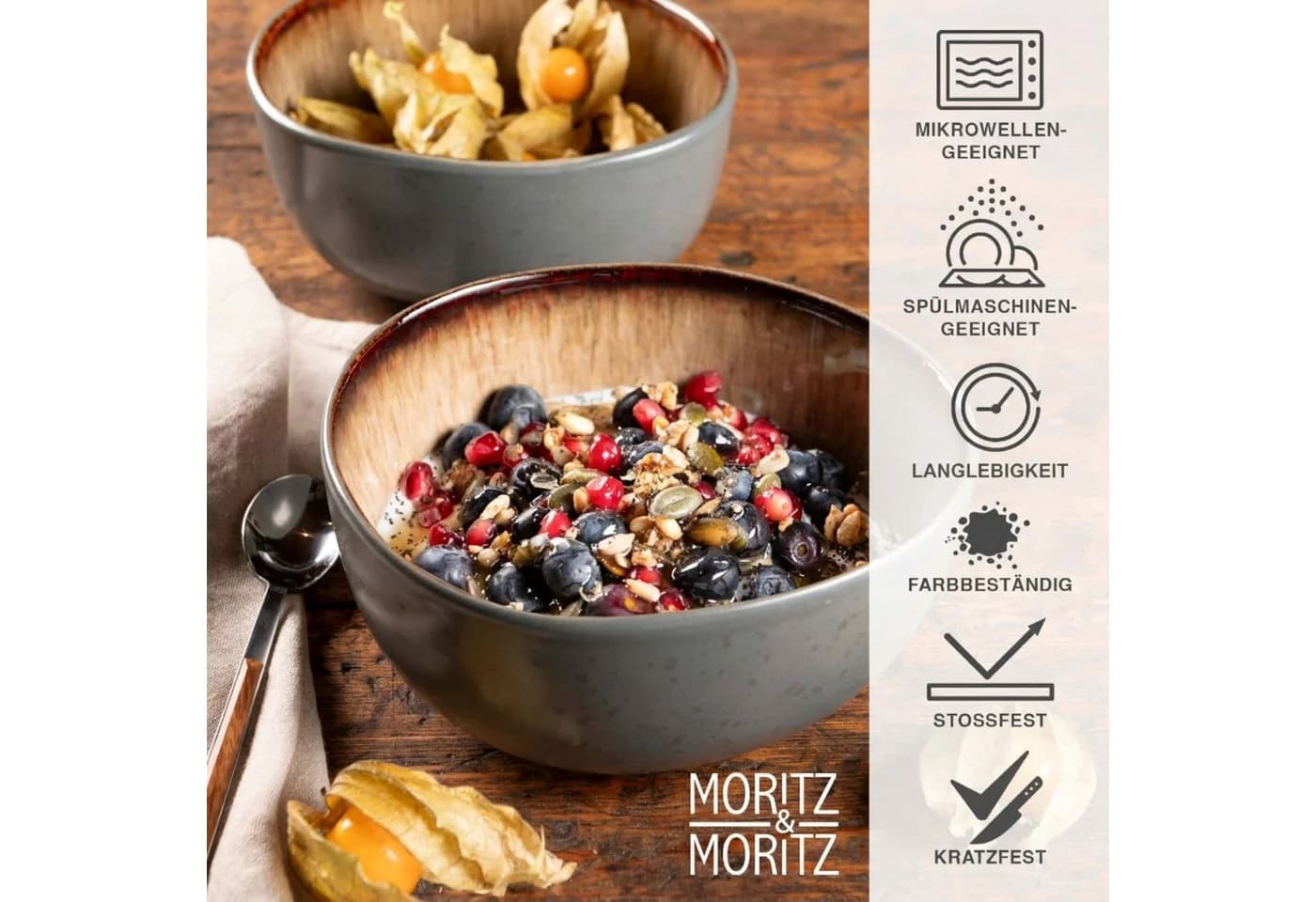 Moritz & Moritz Müsli Schalen Set 6-tlg. Steinzeug Beige/Grau - Bild 4