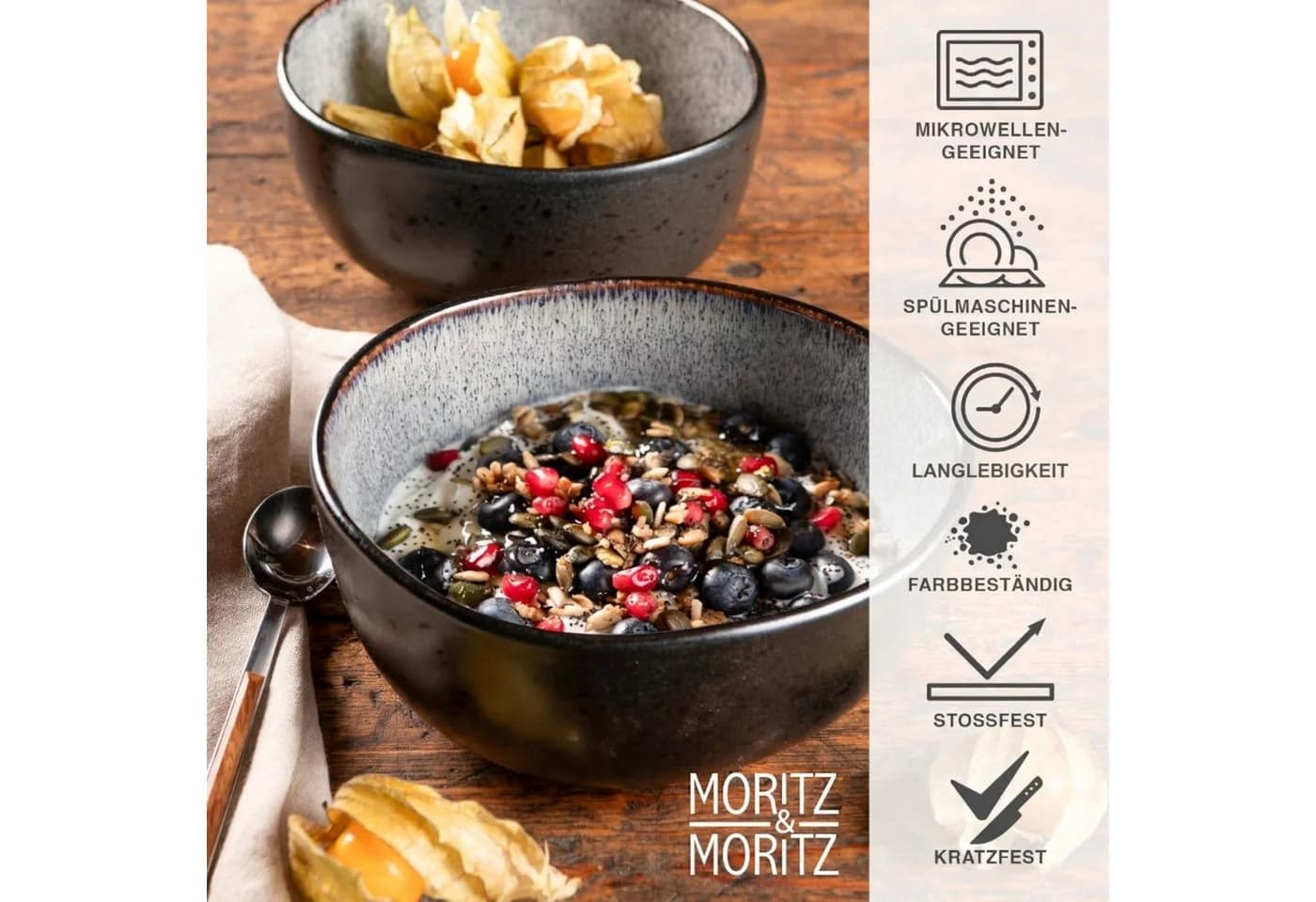 Moritz & Moritz Müslischale Set 6-tlg. ORGANIC Grau Steinzeug - Bild 4
