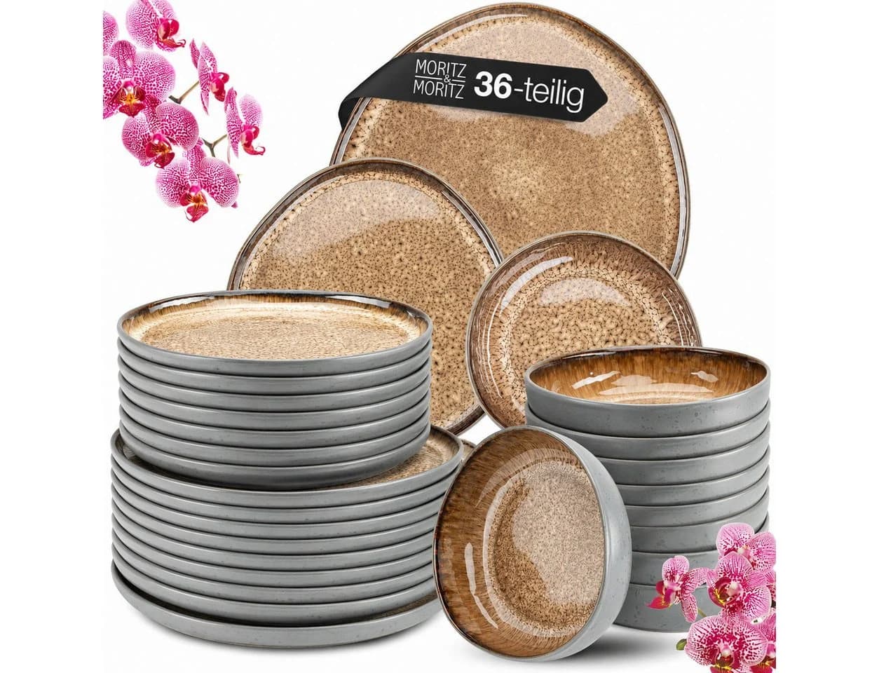 Moritz & Moritz Kombiservice ORGANIC Beige/Braun 36-tlg. Steinzeug - Bild 2