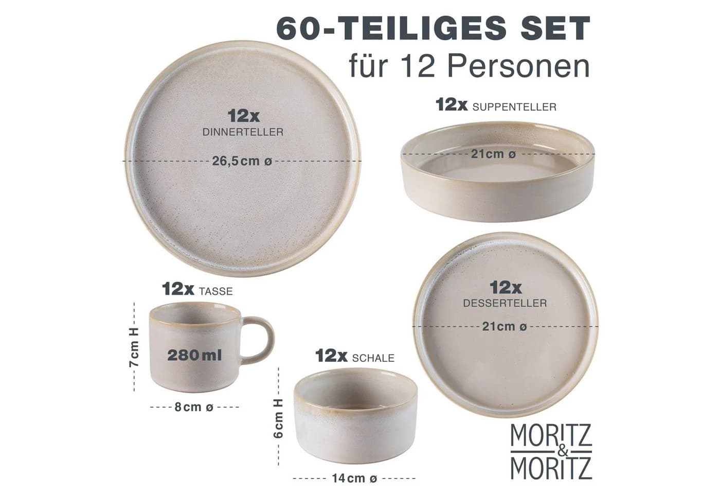 Moritz & Moritz Castello Geschirrset 60-tlg. Beige Grau Steinzeug