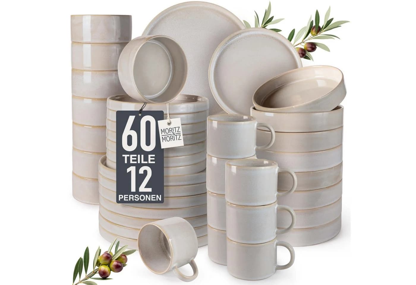 Moritz & Moritz Castello Geschirrset 60-tlg. Beige Grau Steinzeug - Bild 2