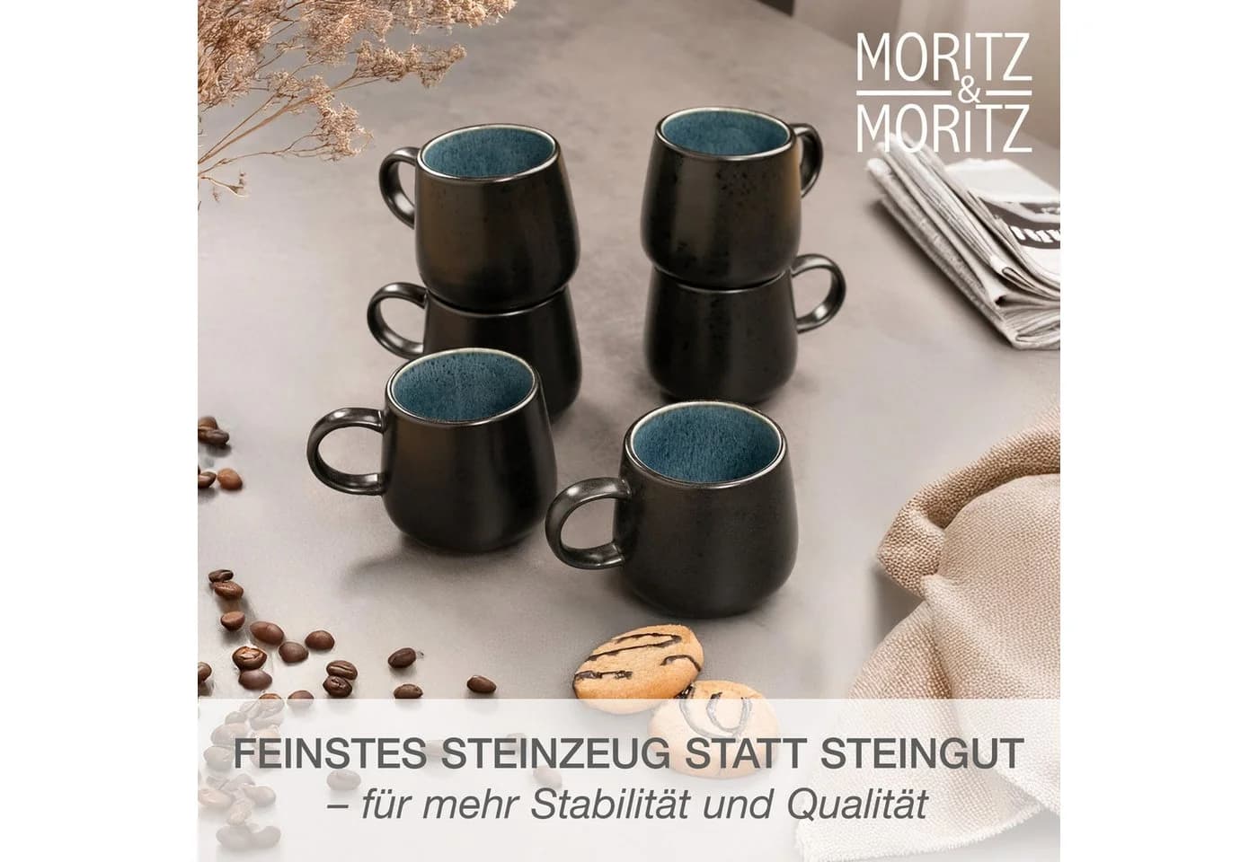 Moritz & Moritz Tafelservice SOLID 24tlg Geschirrset Blau/Schwarz Steinzeug - Bild 3