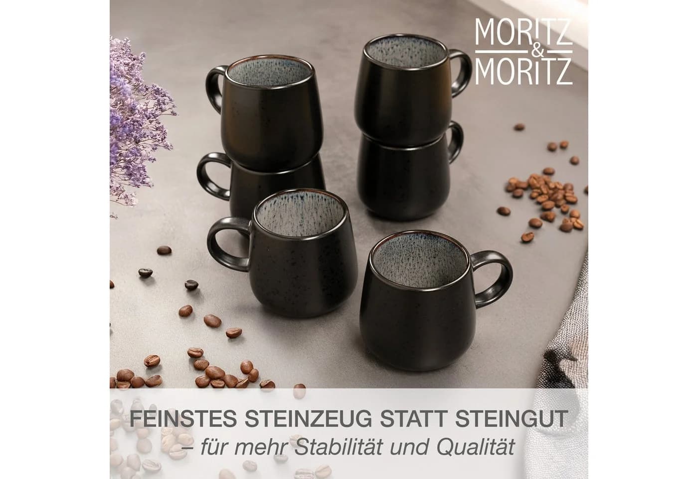 Moritz & Moritz Tafelservice SOLID 24-tlg. Grau/Schwarz Steinzeug - Bild 3