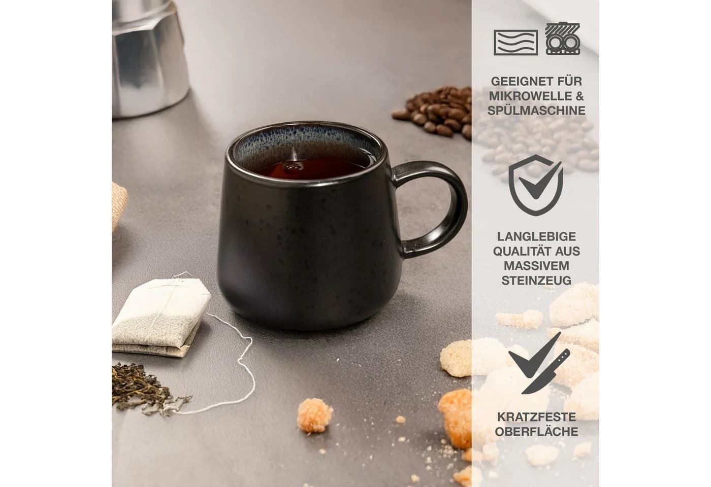 Moritz & Moritz Tasse SOLID Kaffeebecher 6er Anthrazit Steinzeug