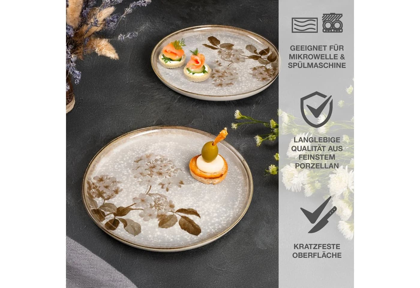 Moritz & Moritz Servierteller BLOSSOM 2er Set Grau Porzellan - Bild 5